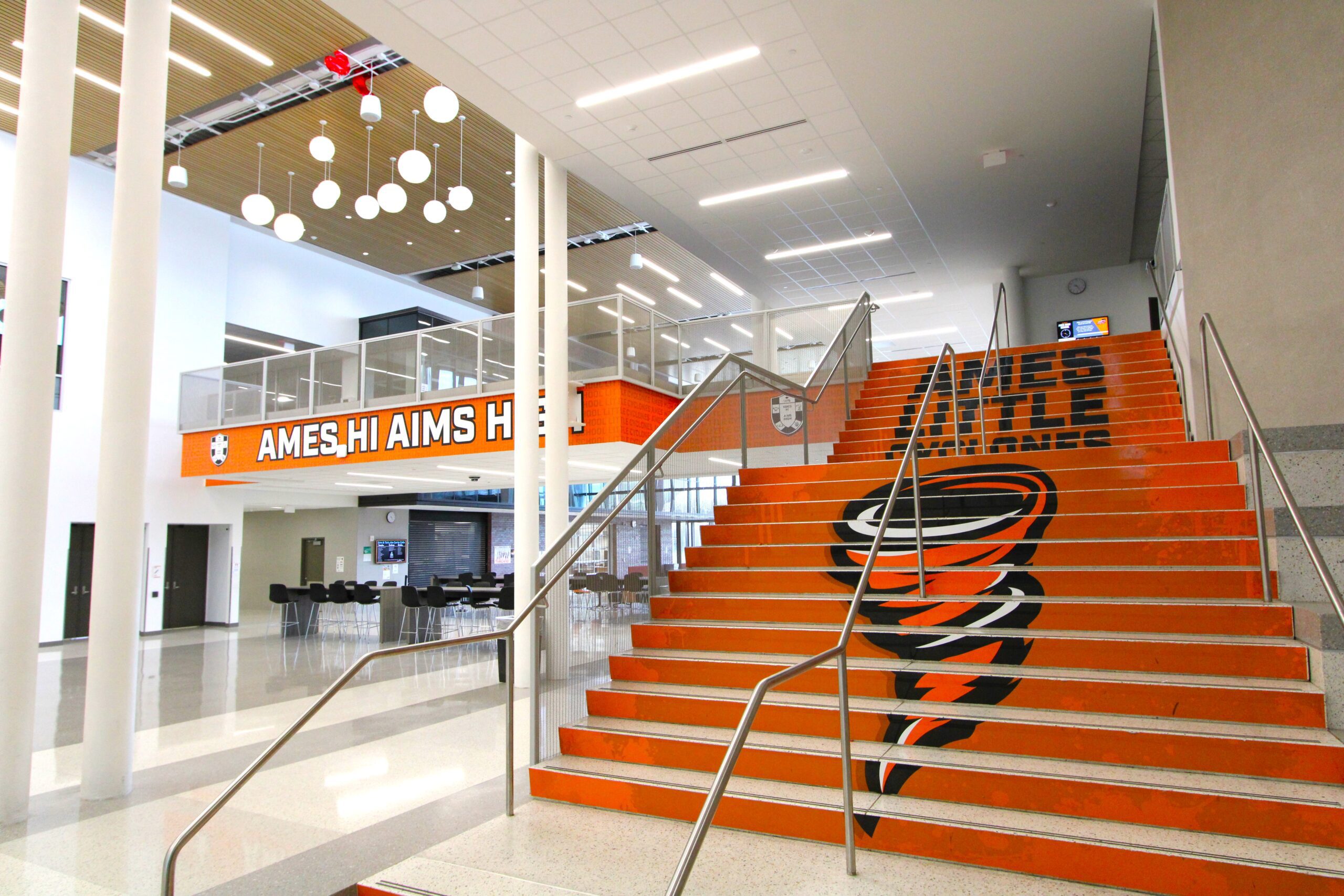 Stairwell and common area at Ames High in Ames, IA